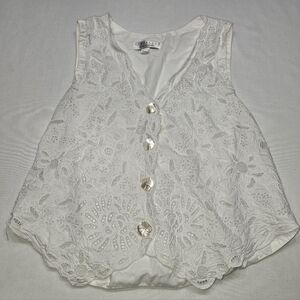 Vintage 90's Cambridge Dry Goods Lace Button Up Sleeveless Top Vest